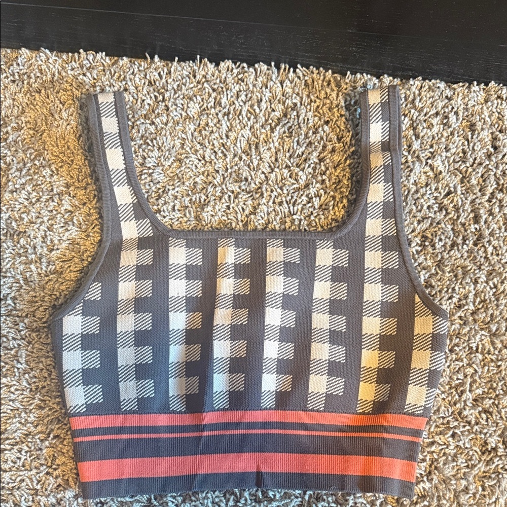 Babaton Plaid Crop Top - Black, White, and Red
